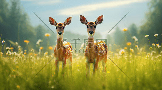 小动物小图插画图片_站在草丛中的几只动物小鹿