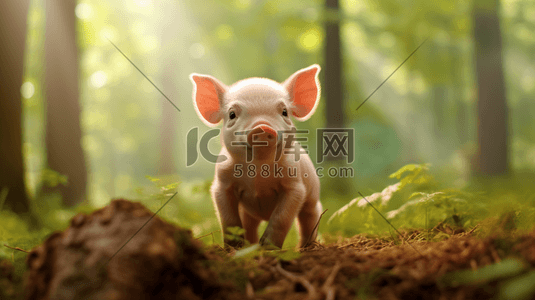 小猪动物插画图片_森林里的小猪