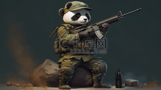 军用作战装备车插画图片_军旅风格着装的熊猫