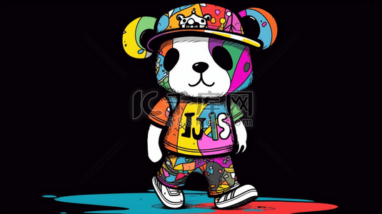 潮流图案插画图片_戴着帽子的可爱的小熊猫
