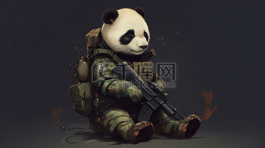 枪械组装插画图片_军旅风格着装的熊猫