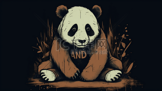 悲伤插画图片_一只坐在地上悲伤的熊猫