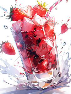 一杯草莓奶昔溅上冰块20