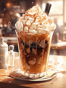 巧克力粒插画图片_夏天饮料巧克力冰咖啡奶昔5
