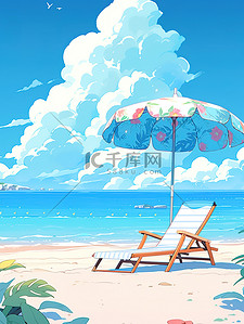 海边度假躺椅太阳伞海滩大海蓝天4