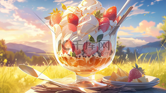 玻璃碗插画图片_夏天美食甜品美味冰淇淋插画16