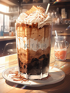 咖啡巧克力插画图片_夏天饮料巧克力冰咖啡奶昔15