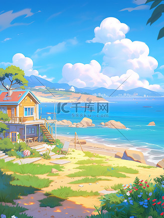 夏天海边度假小屋碧蓝大海11