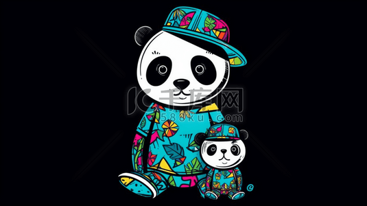 潮流图案插画图片_戴着帽子的可爱的熊猫
