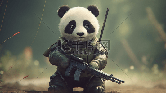 枪械logo插画图片_军旅风格着装的熊猫