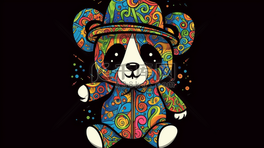 潮流图案插画图片_戴帽子的可爱熊猫