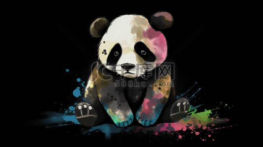 悲伤特效插画图片_一只坐在地上悲伤的熊猫