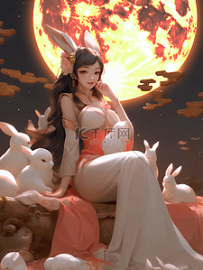 美女中秋插画图片_中秋节中秋美女女性嫦娥玉兔