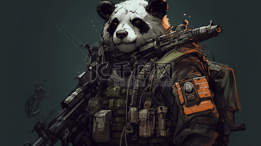 无悔军旅生涯插画图片_军旅风格着装的熊猫