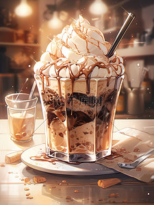 咖啡巧克力插画图片_夏天饮料巧克力冰咖啡奶昔14
