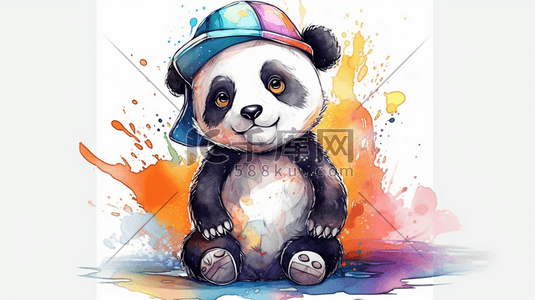 潮流图案插画图片_戴着帽子的可爱的熊猫