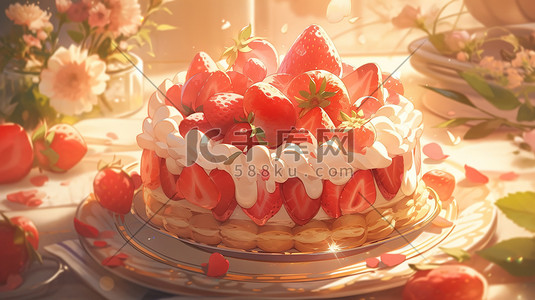 奶油甜品插画图片_美味的草莓蛋糕甜品美食14