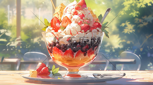 玻璃碗插画图片_夏天美食甜品美味冰淇淋插画1