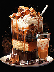 白巧克力浆插画图片_夏天饮料巧克力冰咖啡奶昔6