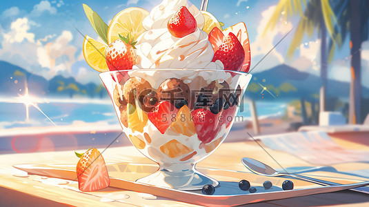 玻璃碗插画图片_夏天美食甜品美味冰淇淋插画19