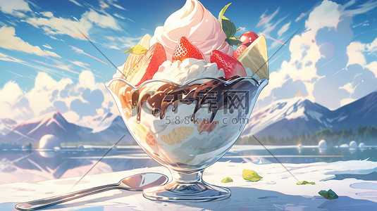 玻璃碗插画图片_夏天美食甜品美味冰淇淋插画2