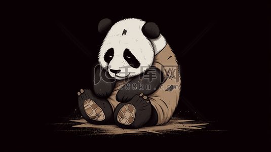 悲伤特效插画图片_一只坐在地上悲伤的熊猫