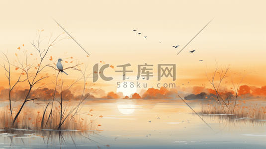 舒适宁静的居住插画图片_宁静的秋天风景场景