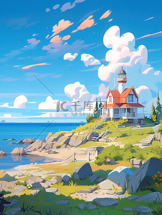 夏天海边度假小屋碧蓝大海7