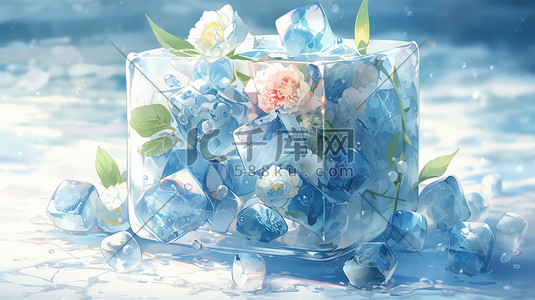 水果蓝莓插画图片_夏天冰冻的水果冰块插画2
