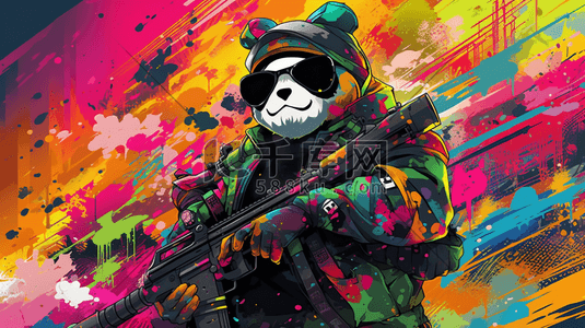 特种部队臂章插画图片_军旅风格着装的熊猫