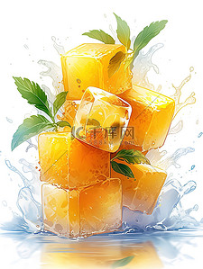 一杯带有冰块飞溅的橙汁插画7