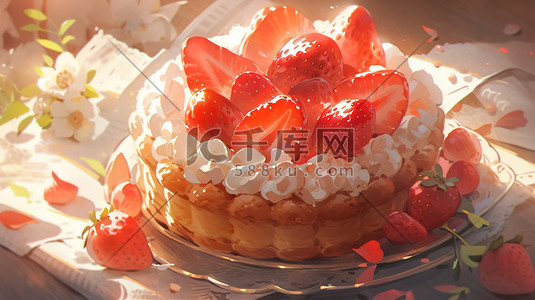 美食甜品插画图片_美味的草莓蛋糕甜品美食6
