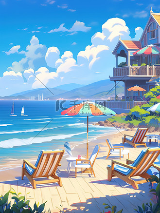 夏天海边度假小屋碧蓝大海20