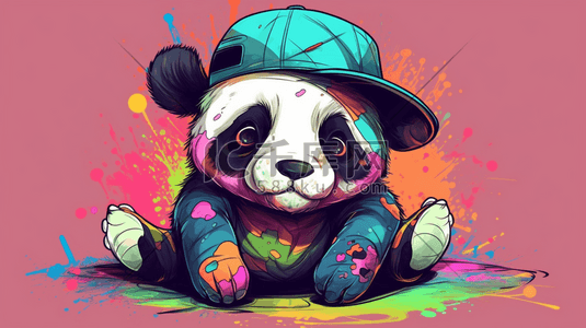 戴着帽子的可爱的熊猫
