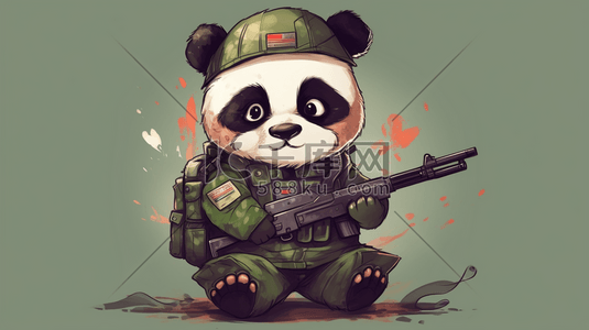 军旅插画图片_军旅风格着装的熊猫