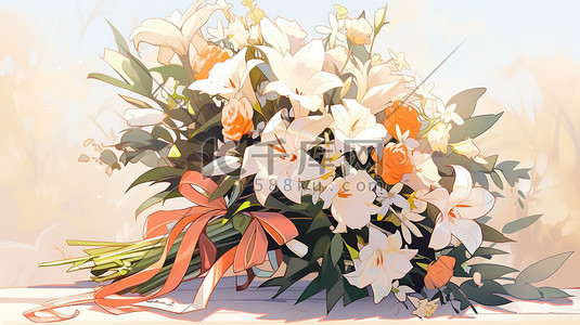 草手插画图片_草坪上婚礼的花束花朵17