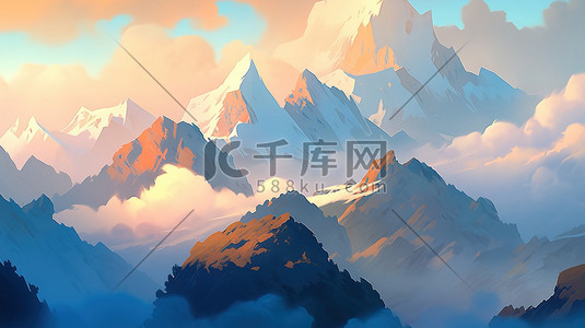 日出云海插画图片_壮观的雪山云海日出12