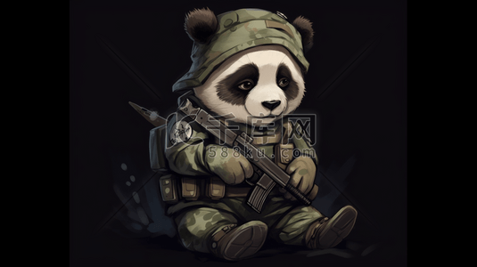 装备新升级插画图片_军旅风格着装的熊猫