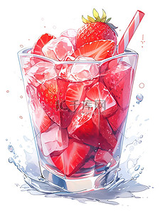 一杯草莓奶昔溅上冰块10