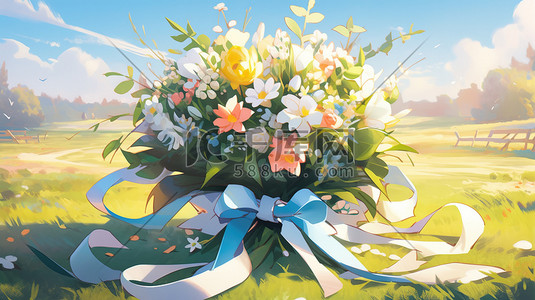 土味婚礼展架插画图片_草坪上婚礼的花束花朵20