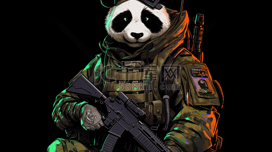 武装便衣插画图片_军旅风格着装的熊猫