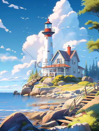 夏天海边度假小屋碧蓝大海9