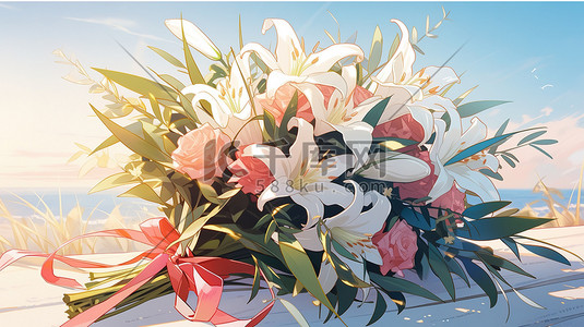 草手插画图片_草坪上婚礼的花束花朵13