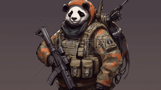 枪械组装插画图片_军旅风格着装的熊猫