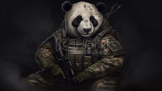 军旅风格着装的熊猫