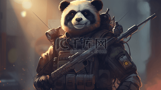 枪械logo插画图片_军旅风格着装的熊猫