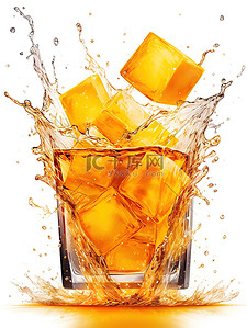 橙汁插画图片_一杯带有冰块飞溅的橙汁插画19