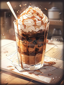 巧克力粒插画图片_夏天饮料巧克力冰咖啡奶昔18