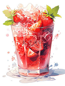 一杯草莓奶昔溅上冰块1