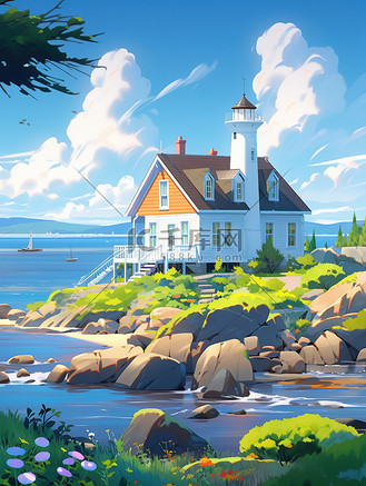 夏天海边度假小屋碧蓝大海12